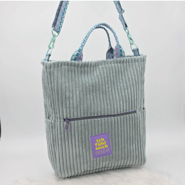 Große Umhängetasche "Ich fühl mich DISCO"  Grau - Breitcord